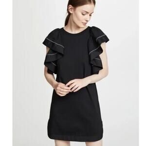 See by Chloe Cascading Ruffle Sleeves Fit And Flare Dress Black Size XL NWOT